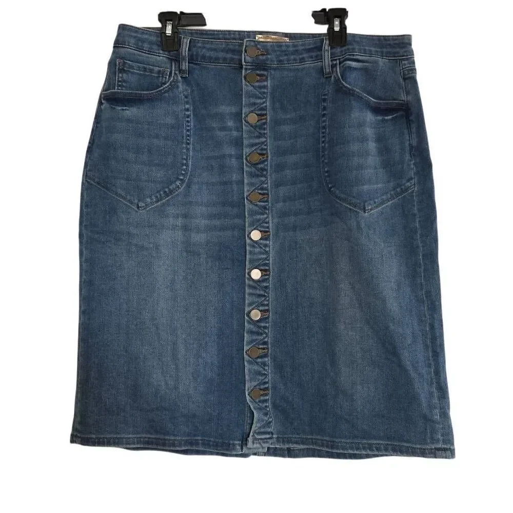 Kut From The Kloth Women’s Size 14W Blue Denim Rose Button Down Skirt